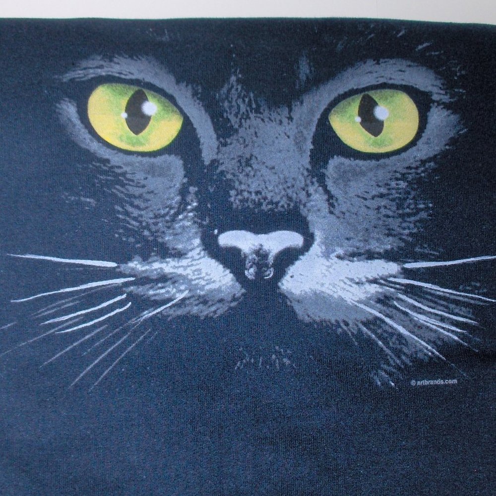 Navy Crew Neck Sweatshirt - "Green Eye Cat"